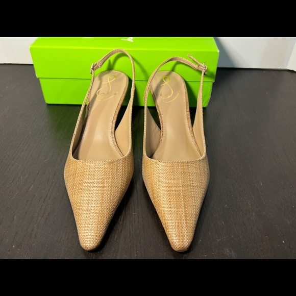Sam Edelman Bianka Slingback Pointed Toe Pump Buff Tan Raffia Womans 8 - Picture 4 of 16